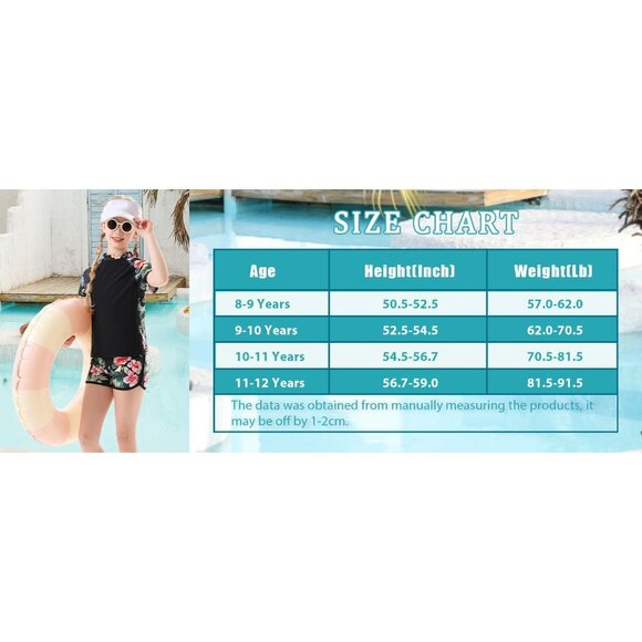 Girls Butterfly Print Two-Piece Short sleeve Rash Guard Swim Shorts Set 14T - Picture 8 of 10